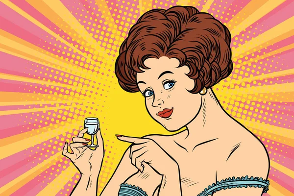 Retro lady biedt een drankje van wodka — Stockvector