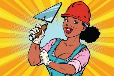 İnşaat işçisi trowell ile. Kadın profesyonel