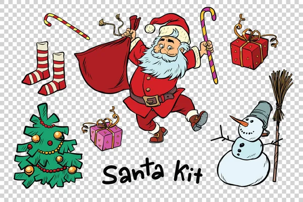 Kit Santa set Christmas New year items and characters — Stock Vector