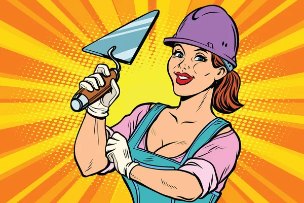 Travailleur de la construction avec Trowell. Femme professionnelle — Image vectorielle