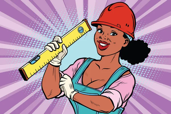 Bauarbeiter mit Niveau. Berufstätige Frau — Stockvektor