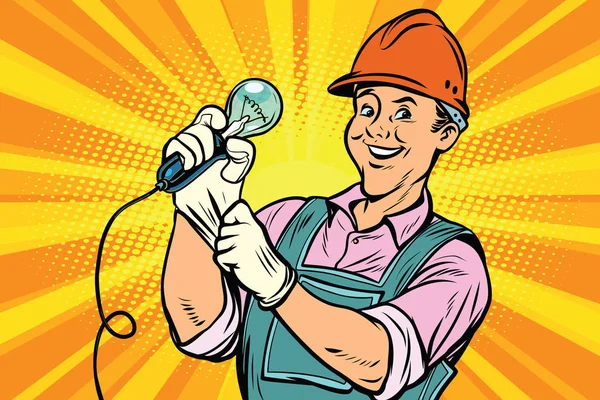 電球と建設労働者 — ストックベクタ