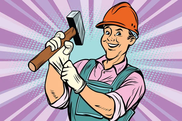 Construction worker with hammer — Stock Vector