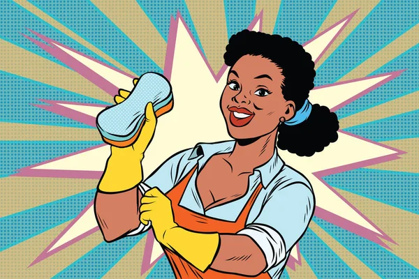 O limpador com uma esponja. Afro-americanos —  Vetores de Stock