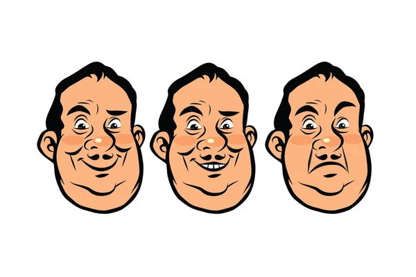 Tres emociones cabeza gorda — Vector de stock