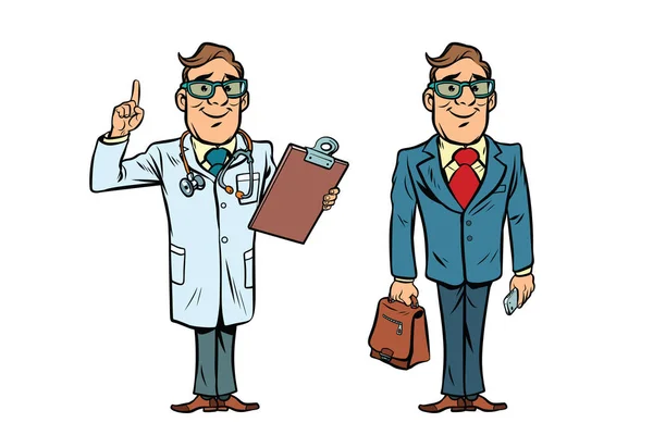 Gözlük ve bir işadamı ile mutlu doktor — Stok Vektör