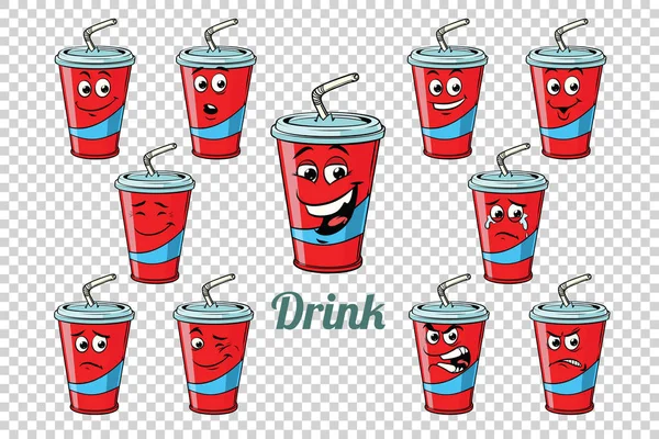 Het drinken van Cola buis emoties tekens collectie set — Stockvector