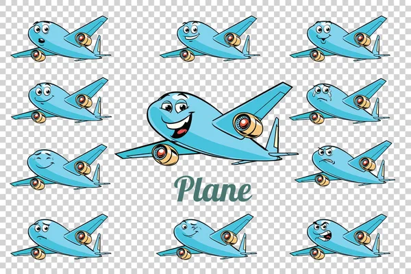 Avión avión avión avión emociones aviación personajes colección — Vector de stock