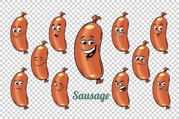 Sausage emotions characters collection set — Stock Vector