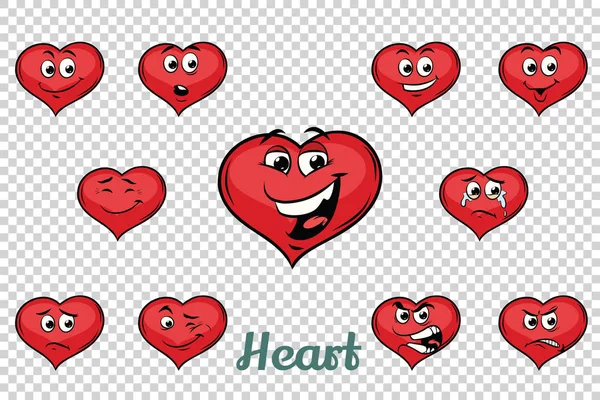 Heart Valentine emotions characters collection set — Stock Vector