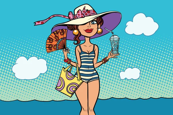 Retro kadın deniz plaj tatil günleri