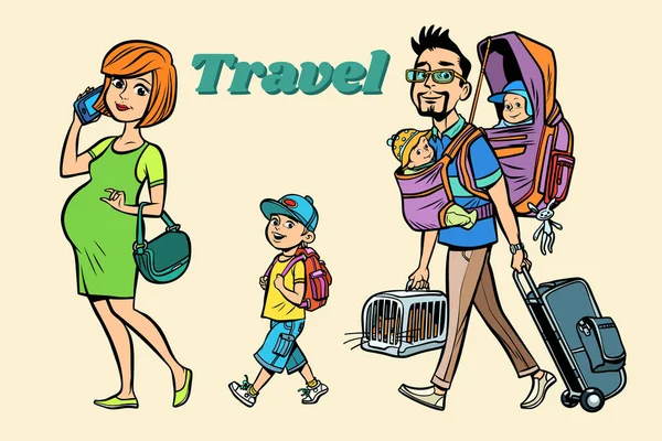 Caucasian family travelers, mom dad and kids Royalty Free Stock Illustrations