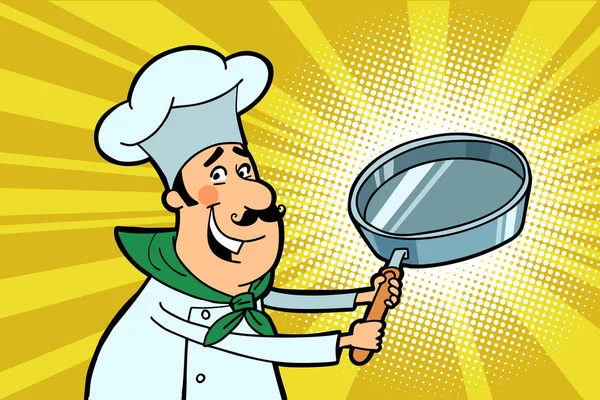 Chef cuisinier personnage avec une poêle — Image vectorielle