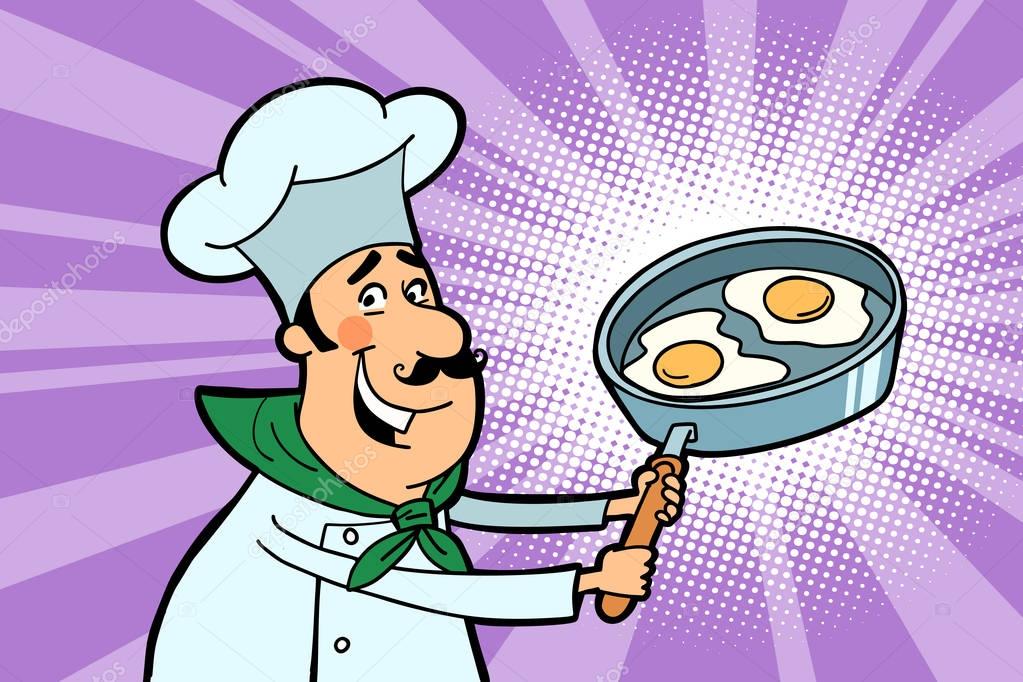Chef cook character with fried eggs