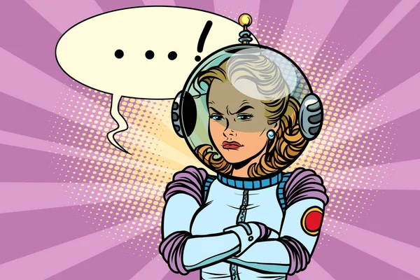 Komické ilustrace naštvaná žena astronaut — Stockový vektor