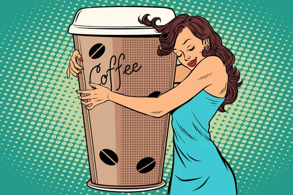 Frau umarmt Kaffeetasse — Stockvektor