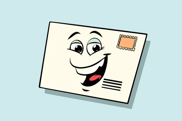 Lettre mail enveloppe mignon visage souriant caractère — Image vectorielle