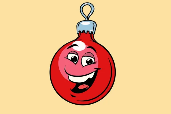 Χριστουγεννιάτικη μπάλα διακόσμησης χαριτωμένων smiley χαρακτήρα πρόσωπο — Διανυσματικό Αρχείο