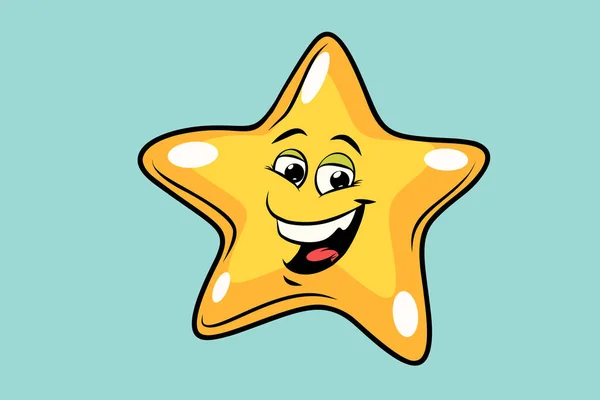 Zlatá hvězda roztomilý obličej smajlík — Stockový vektor