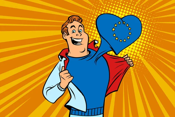 Hombre feliz fan, el corazón de la Unión Europea — Archivo Imágenes Vectoriales