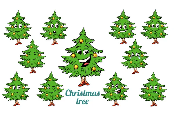 Emoticons de emoções de árvore de Natal conjunto isolado no backgrou branco —  Vetores de Stock