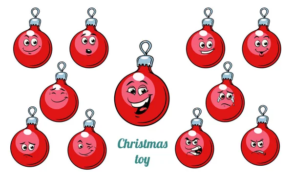 Emoticons de emoções de bola de Natal conjunto isolado no backgrou branco —  Vetores de Stock