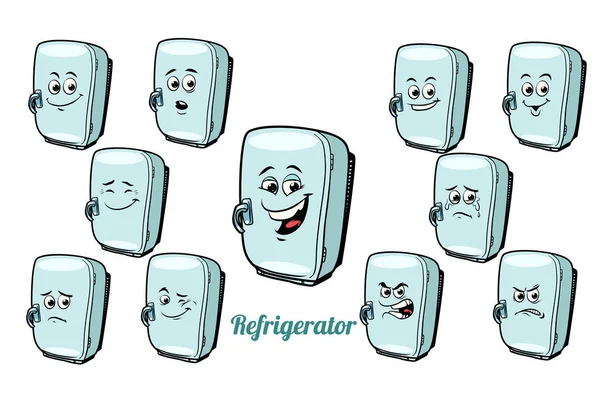 Emoticon kulkas diatur terisolasi pada latar belakang putih - Stok Vektor