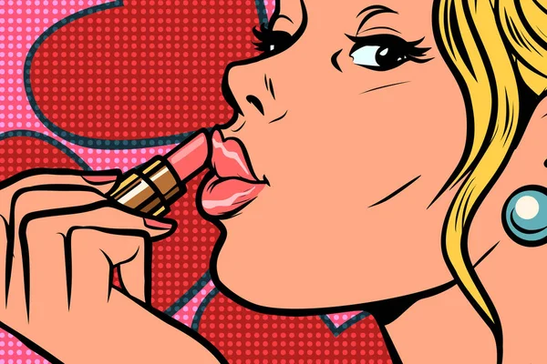 Γυναίκα να χρωματίζει τα χείλη με κραγιόν — Διανυσματικό Αρχείο