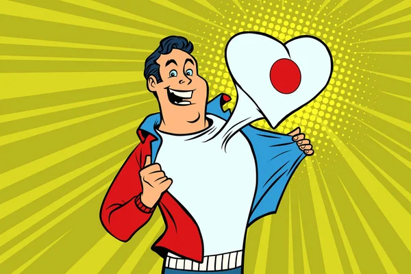 Japão patriota masculino esportes ventilador bandeira coração —  Vetores de Stock