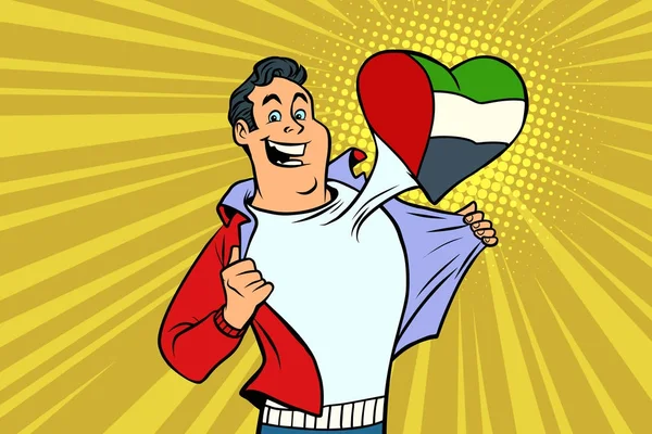 UAE patriota masculino esportes ventilador bandeira coração —  Vetores de Stock