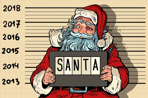 2018 ano novo, foto engraçada Papai Noel sob prisão — Vetor de Stock