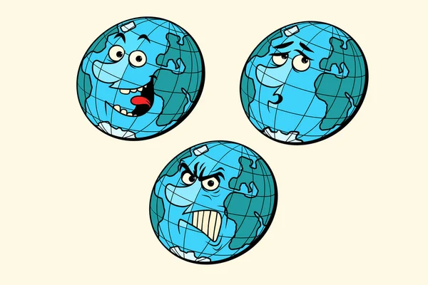 Definir emoções personagens planeta terra —  Vetores de Stock