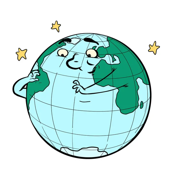 Carácter planeta tierra piensa. ecología y medio ambiente — Vector de stock