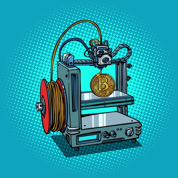3D-принтер виробництва криптовалюти Bitcoin — стоковий вектор