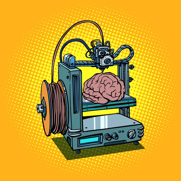 Биотехнология мозга медицина печать человеческих органов 3D принтер — стоковый вектор