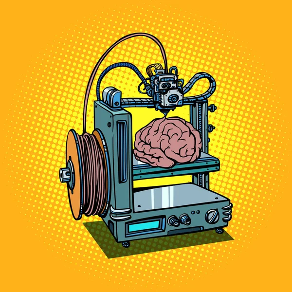Hjärnan bioteknik medicin skriva ut mänskliga organ 3d-skrivare — Stock vektor
