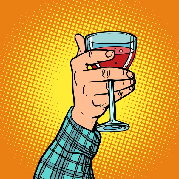 Hand met een glas rode wijn — Stockvector