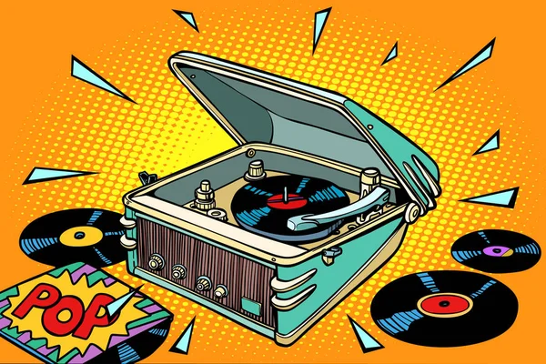 Música pop, discos de vinil e gramofone —  Vetores de Stock