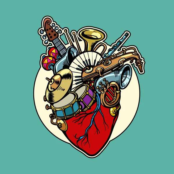Éducation musicale, instruments d'amour du cœur — Image vectorielle