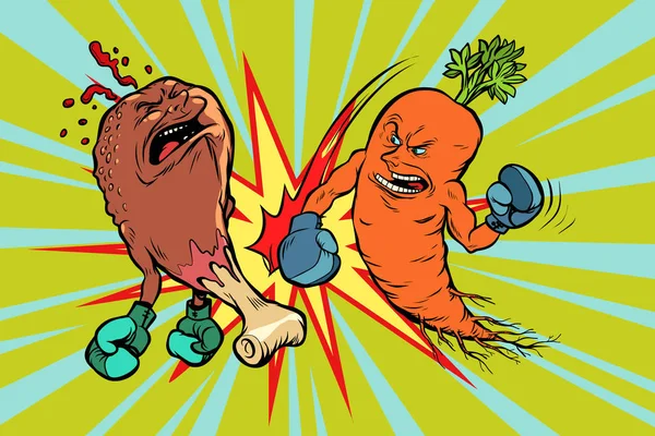 La zanahoria supera a la pierna de pollo frito de comida rápida — Archivo Imágenes Vectoriales