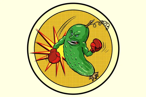 Pepino fuerte, emblema vegetariano y dieta saludable — Vector de stock