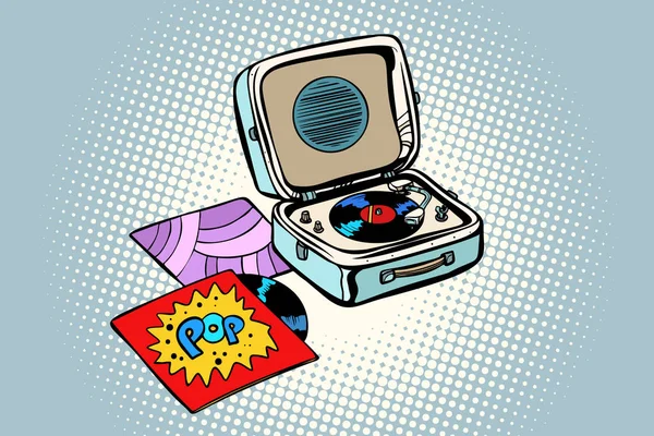 Retro tocadiscos, gramófono. Vinilo pop — Vector de stock