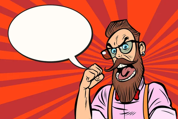Élégant hipster barbu avec lunettes rage colère — Image vectorielle