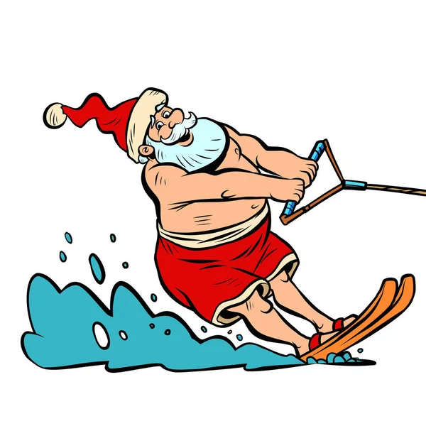 Vacances d'été ski nautique. Père Noël personnage Noël nouvelle année — Image vectorielle