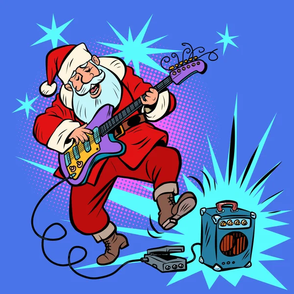 Gra na gitarze elektrycznej. Santa Claus postać Boże Narodzenie nowy rok — Wektor stockowy
