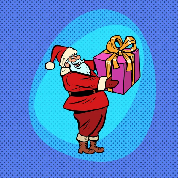 圣诞老人带着礼品盒 漫画流行艺术复古 — 图库矢量图片
