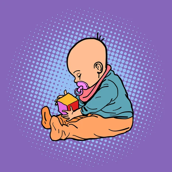 Niño pequeño jugando con un cubo — Archivo Imágenes Vectoriales