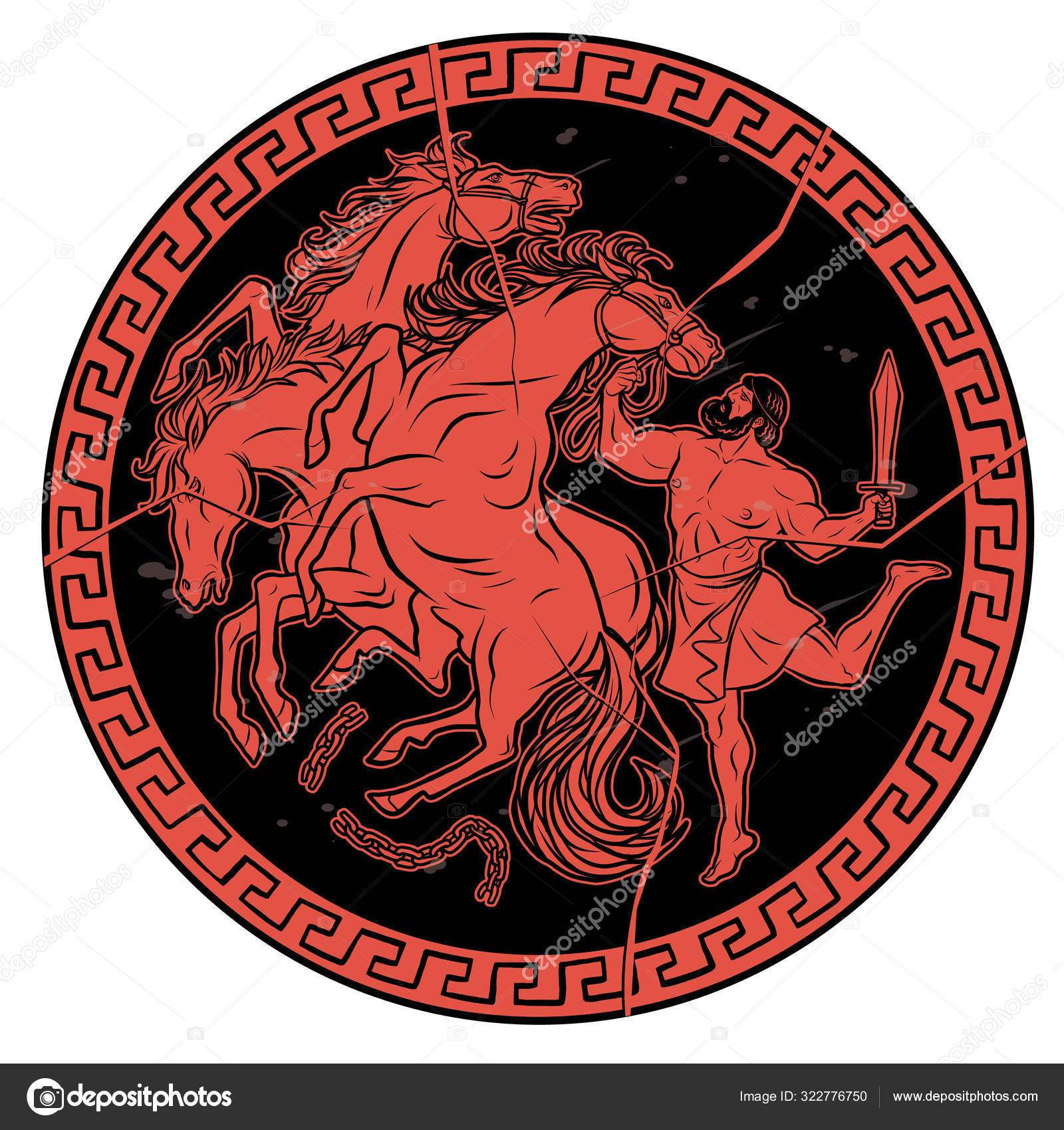 Mares de Diomedes. 12 Labores de Hércules Heracles Vector de stock