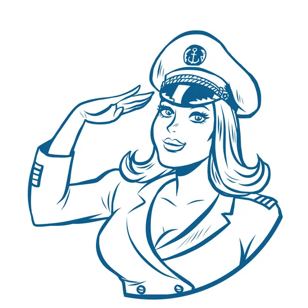 Mujer capitán de un barco de mar — Vector de stock