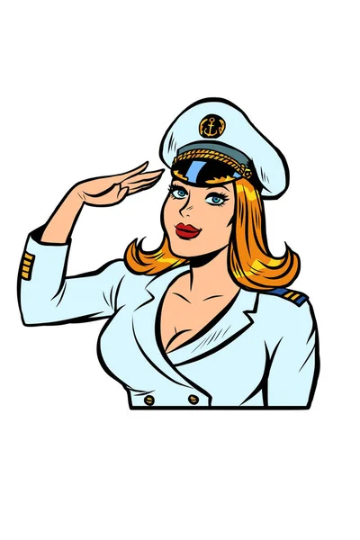 Mulher capitão de um navio do mar — Vetor de Stock